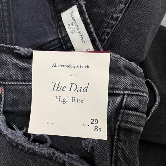 ABERCROMBIE & FITCH Womens Dad High-Rise Jeans NEW Black Destroy Button-Fly 29 - Picture 8 of 11